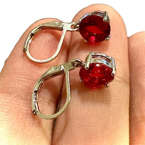 Ruby Earrings Sterling Silver 925 Leverback Earrings Dangle Earrings lab-create - Picture 7 of 7
